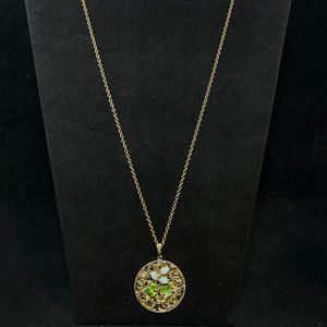 Vintage Kremnetz Gold Tone Cable Chain Necklace With Opal Pendant Signed (3980)